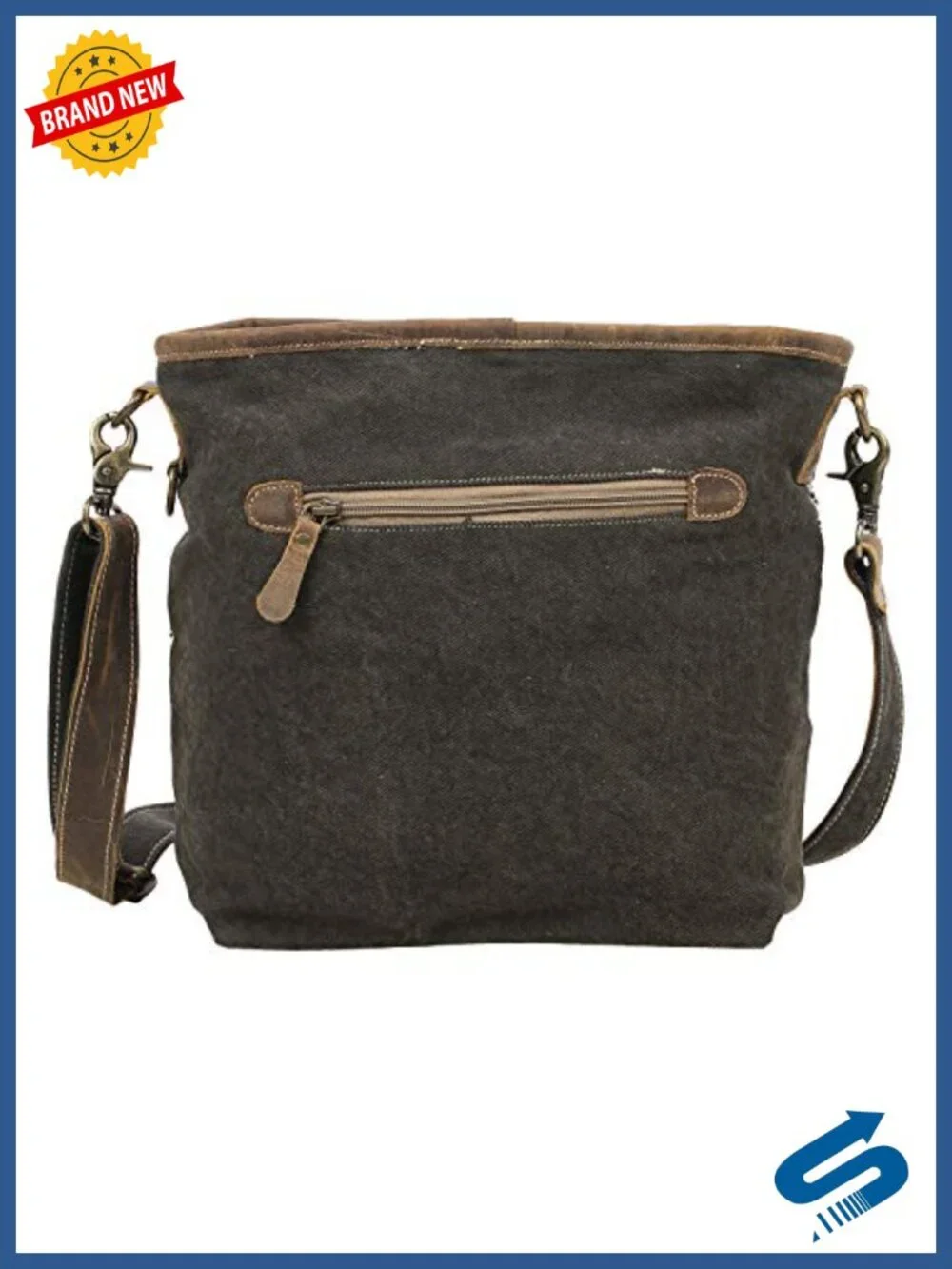 Canvas and Buffalo Leather Geometric Print Shoulder Crossbody Bag